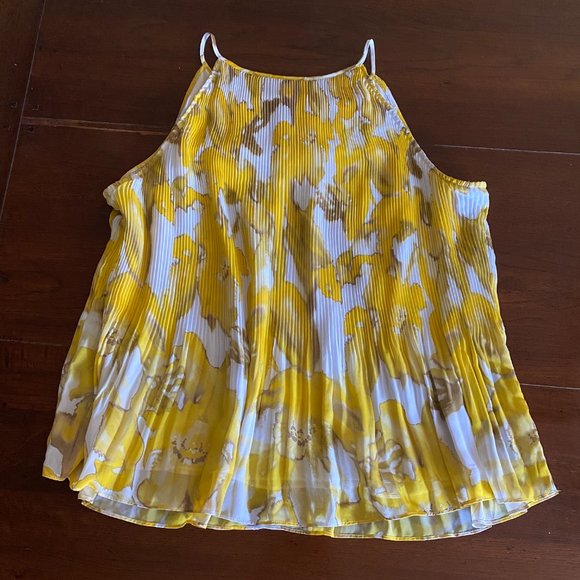 SOLD****Yellow Pleated Summer Top with Spaghetti Straps - Picture 2 of 2
